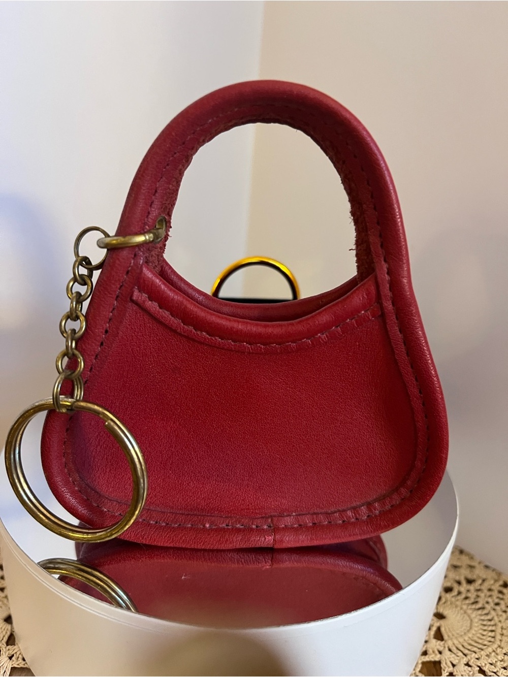 Red Leather Key Ring with Brass Chain COACH  HAND BAG CHARM